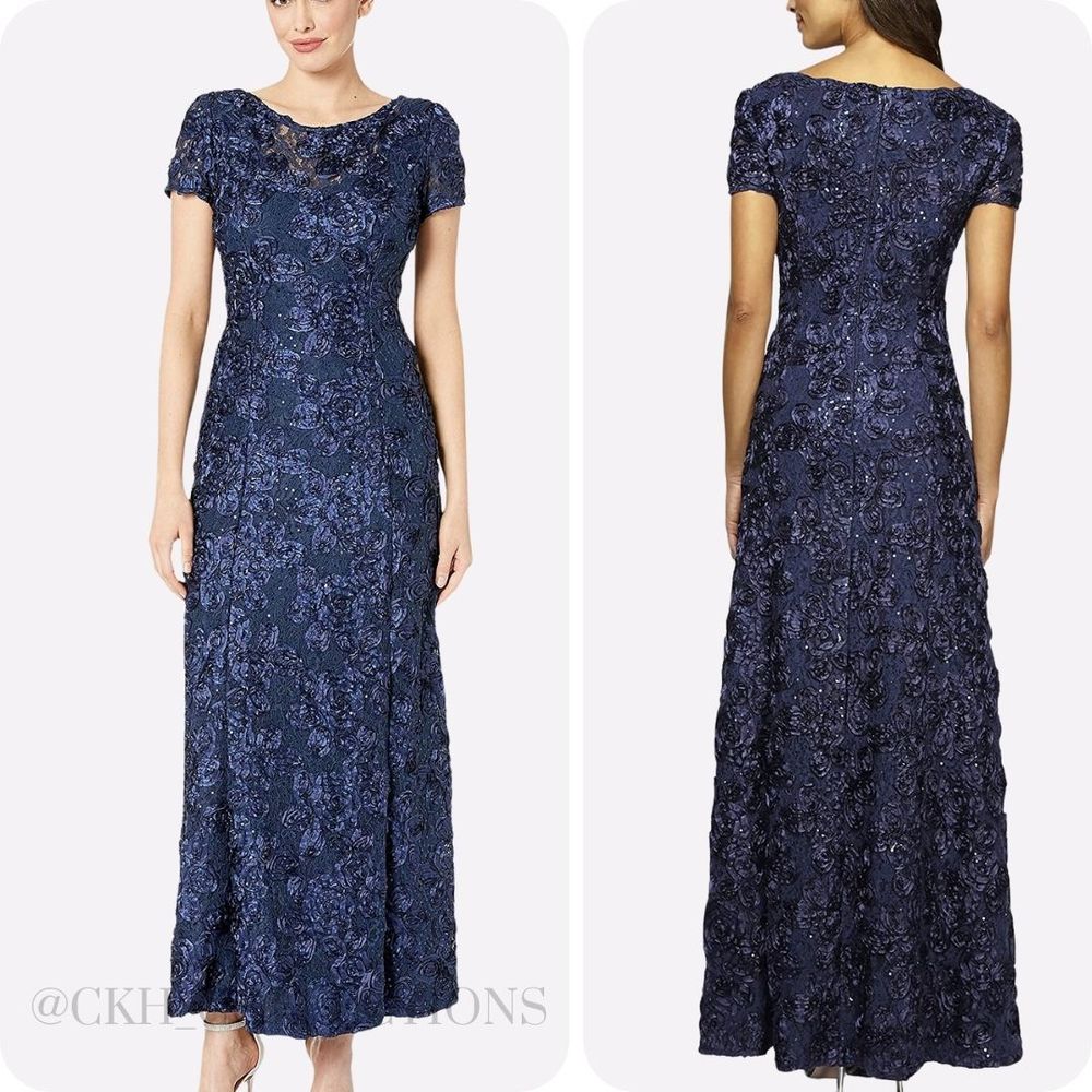 Alex Evenings A-Line Rosette Dress Navy 12